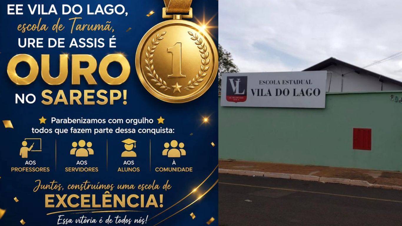 Tarumã: Escola Estadual Vila do Lago conquista ouro no SARESP e se destaca na região de Assis