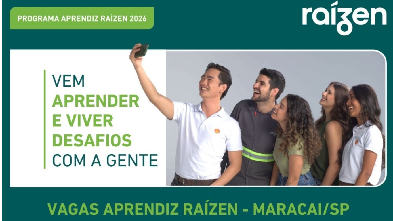 Raízen abre vagas para Programa Aprendiz 2026 em Maracaí com inscrições até 20 de julho