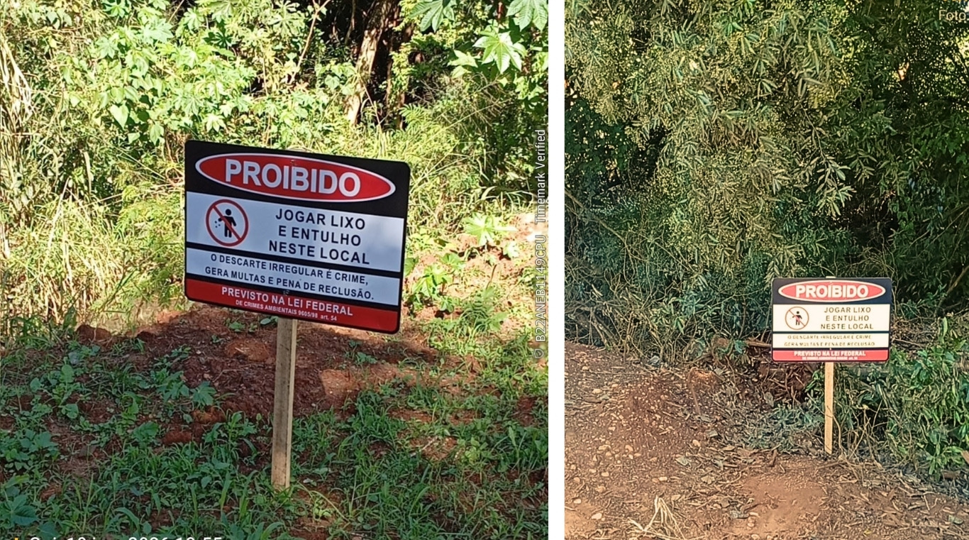 Prefeitura de Pedrinhas Paulista instala placas contra descarte irregular de resíduos na área rural