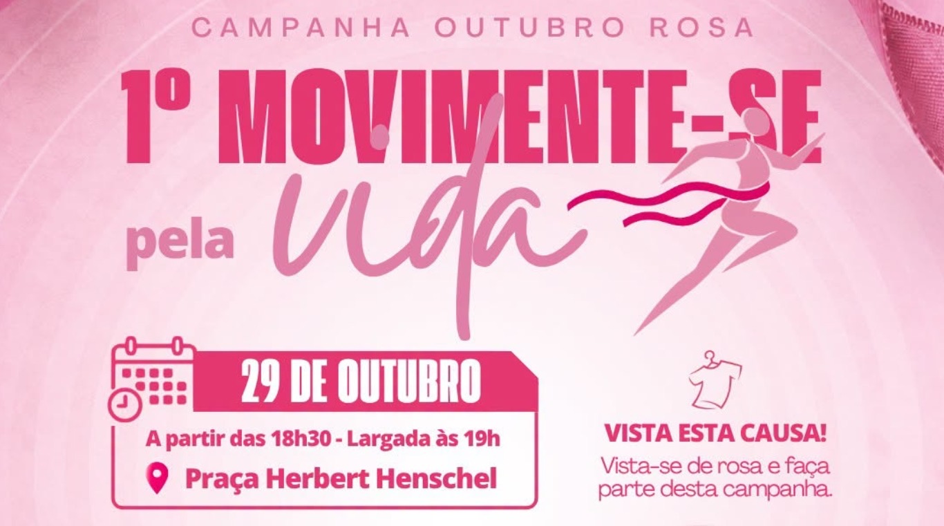 Outubro Rosa: 1º Movimente-se Pela Vida ocorre dia 29 em Cruzália