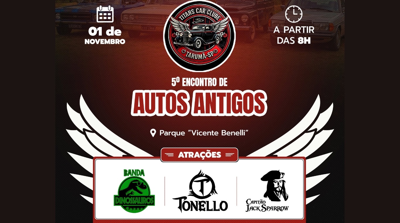 5º Encontro de Autos Antigos de Tarumã ocorre dia 1º de novembro